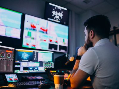 Man at a recording srudio, music production